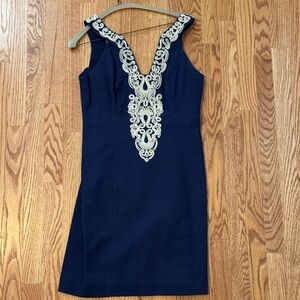 Lilly Pulitzer Navy Dress with Cream Embroidery